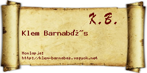Klem Barnabás névjegykártya